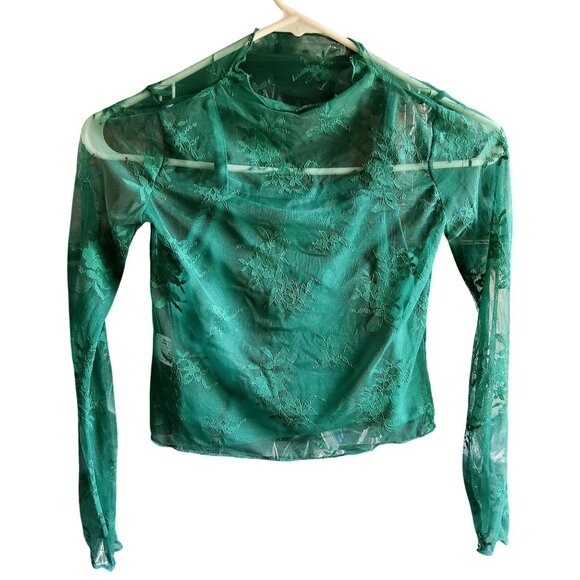 Art Class Green Floral Lace Long Sleeve Comfortable cotton lining Top Size (6/7) - Picture 2 of 7